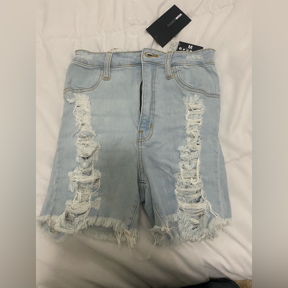 Forever 21 Light Blue Ripped Jean Shorts